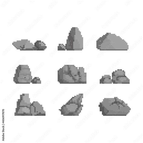 Pixel art set of stones illustration. Stock Vector | Adobe Stock