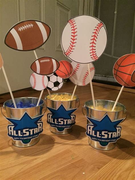 Sports themed bday party. Centerpiece idea. | Sports themed party ...