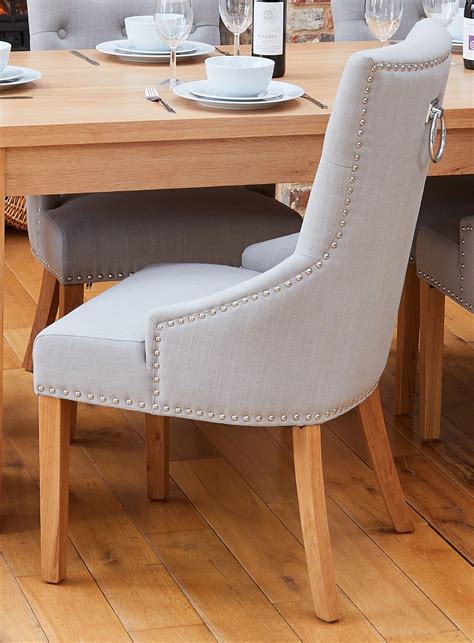 Oak Accent Narrow Back Upholstered Dining Chairs - Grey