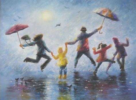 Singing in the Rain Art Print, happy family playing in rain paintings ...