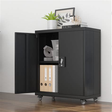 Buy GREATMEET Metal Cabinet with Lock and Wheels, Mobile Metal Storage Cabinet with 1 Adjustable ...