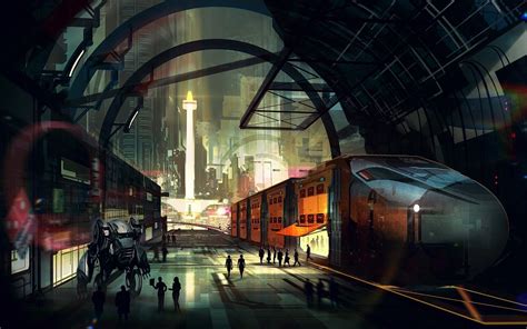 General 1920x1200 train railway train station sunlight digital art futuristic… | Central jakarta ...