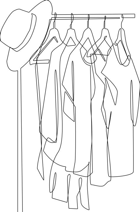 Continuous one line drawing Collection of clothes hanging on a rack ...