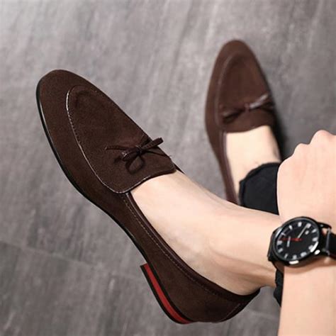 Brown Suede Pointed Head Mens Prom Loafers Dress Shoes L ...