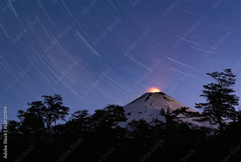 Villarrica volcano glowing in the dark - volcano with illuminated ...