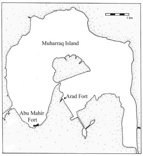 A map of Muharraq as the shoreline existed in the early 1990s. (R ...