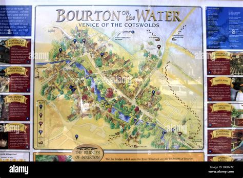 A colorful map of the little town of Bourton-On-The-Water, Venice of the Cotswolds Stock Photo ...