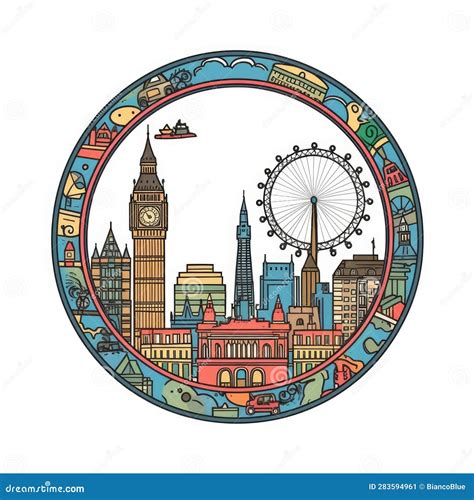 A Circle Shape Frame with Center Space of London City Skyline in Simple ...