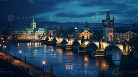 Night view of Charles Bridge. Generative AI 32975572 Stock Photo at ...