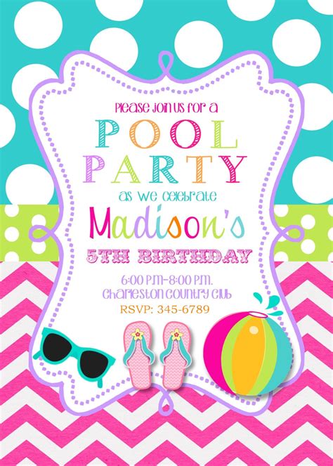 Pool Party Birthday Party invitations printable or by noteablechic