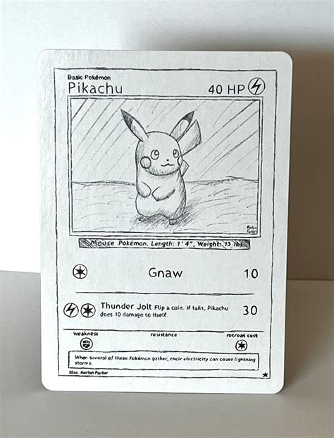 Custom Pokémon Card Sketch Art Pikachu - Etsy