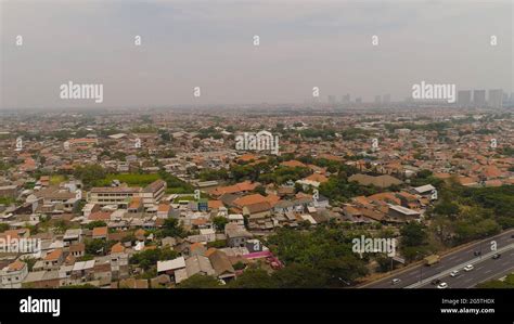 Aerial cityscape modern city Surabaya with highway, skyscrapers ...