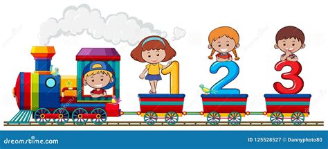 Children and Number on the Train Stock Vector - Illustration of transportation, vector: 125528527