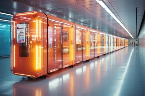 Premium AI Image | an orange subway train in a subway station