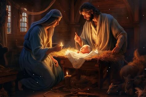 Premium AI Image | Divine Arrival The Radiant Christmas Nativity of Baby Jesus