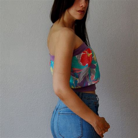 vintage TUBE top / 1970s tropical pastel STRAPLESS blouse