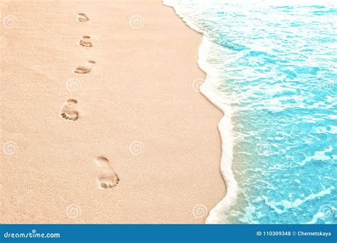 Human Footprints on Beach Sand at Resort Stock Photo - Image of rest, season: 110309348