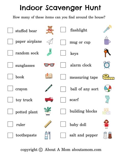 Indoor Scavenger Hunt Printable