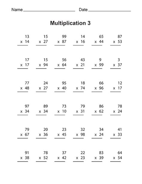 multiplying 2 digit by 2 digit numbers a - printable multiplication double digit worksheet class ...