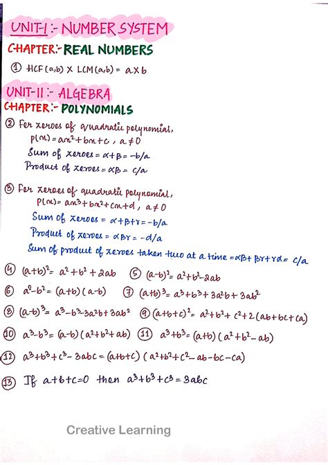 SOLUTION: Maths formula sheet class 10 - Studypool