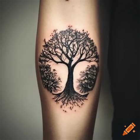 Black and white tree of life tattoo with birds on Craiyon