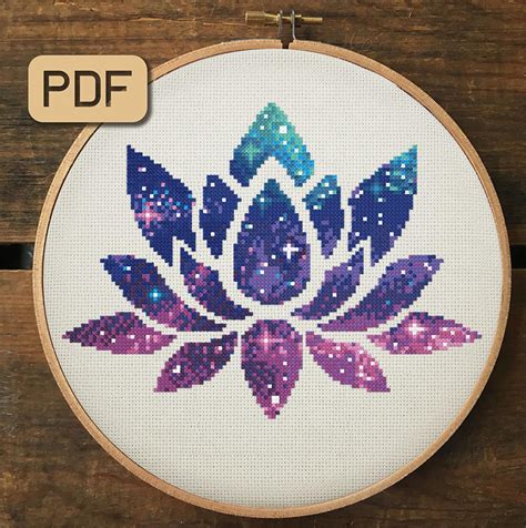 Patrón de punto de cruz Galaxy Lotus, PDF de punto de cruz de flores, diseño de bordado floral ...