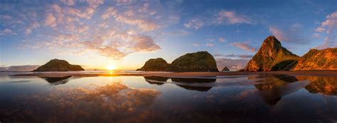 Back Beach sunset pano, New Plymouth - NZ Landscape Prints for Sale