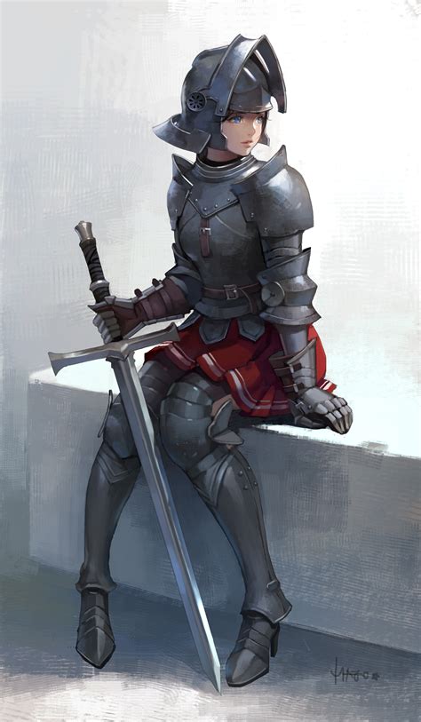 sitting girl_knight by MAHO ★ : r/armoredwomen