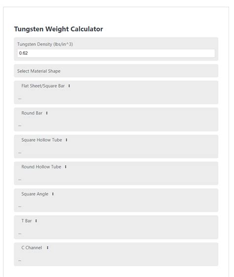 Tungsten Weight Calculator - Calculator Academy