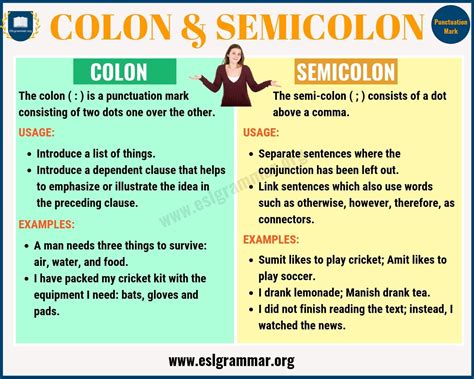 Colon vs Semicolon: When to Use a Semicolon, a Colon - ESL Grammar ...