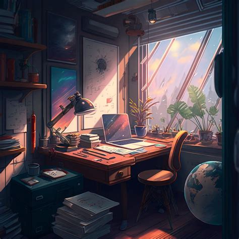 Study Space with Cool Anime Scenery Wallpaper