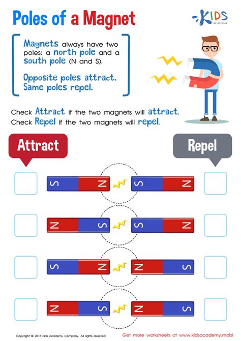 Magnet Poles Attract or Repel Worksheet: Free Printout for Children