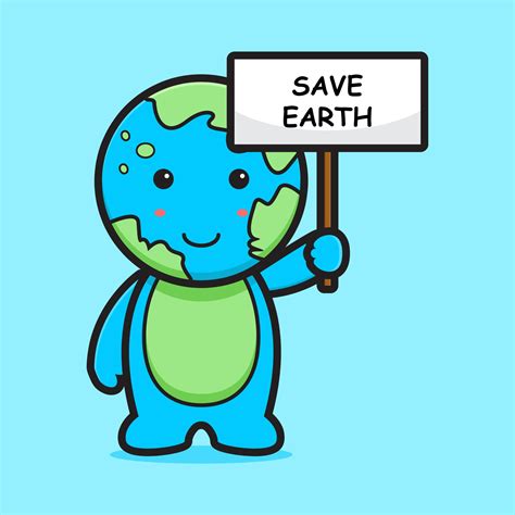 Cute earth mascot character save earth cartoon vector icon illustration ...