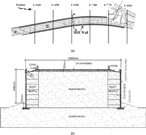 (a) Layout of the MSE wall; (b) cross-section A-A of the MSE wall ...