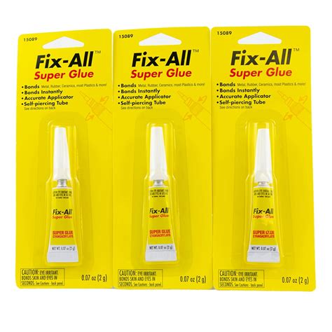 Fix-All Super Glue with Precision Applicator .07 OZ Tube, 3 Pack ...