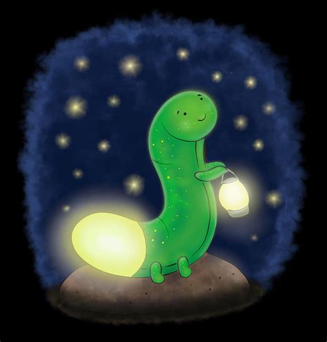 Cute green glow worm cartoon illustration Digital Art by Mark Spivey - Pixels