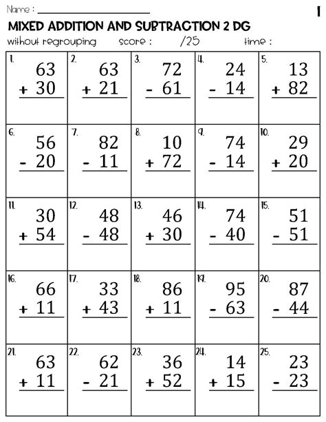 Two Digit Mixed Addition and Subtraction Without Regrouping Worksheets ...