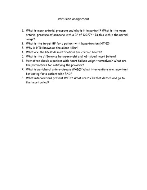 Perfusion Assignment - Perfusion Assignment What is mean arterial pressure and why is it ...