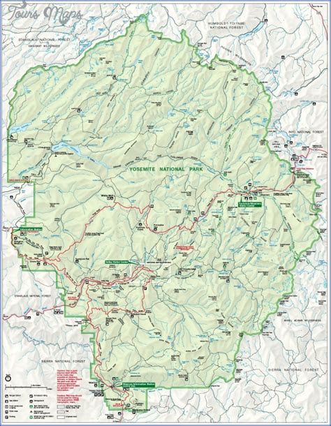 Yosemite National Park Hiking Map - ToursMaps.com