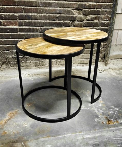 round coffee tables, set of 2 industrial coffee tables | Akku Art Exports