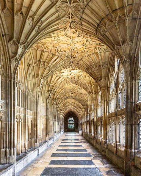 The beautiful cloisters in Gloucester Cathedral in England. The Harry Potter movies were filmed ...