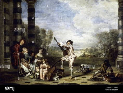 WATTEAU: THE MUSIC PARTY. /nOil painting by Antoine Watteau Stock Photo - Alamy