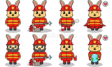 Vector Illustration of Rabbit Firefighters Stock Vector - Illustration ...