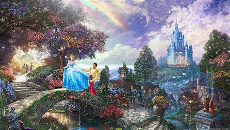 Cinderella, luminos, bridge, charming prince, disney, thomas kinkade, art, dress, HD wallpaper ...