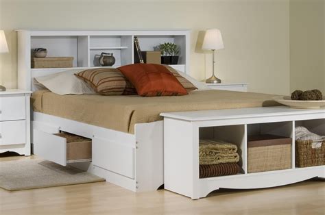 Platform Storage Bed w/ Bookcase Headboard-Bed Size:Queen,Color:White - Walmart.com