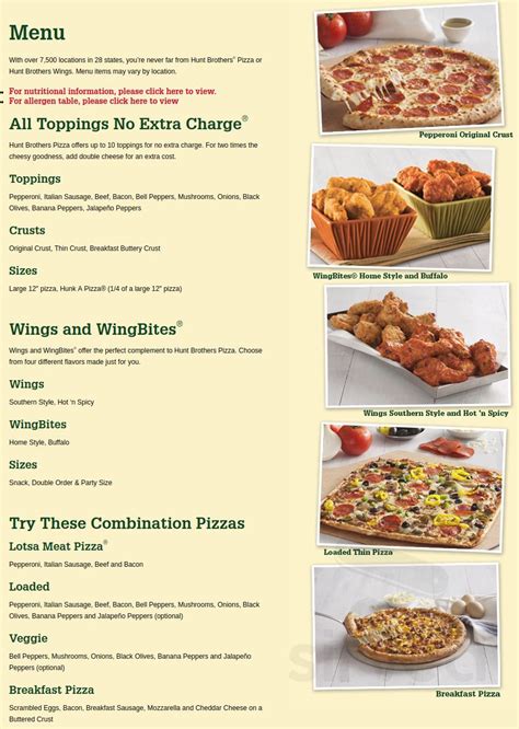 Hunt Brothers Pizza menu in Azle, Texas, USA