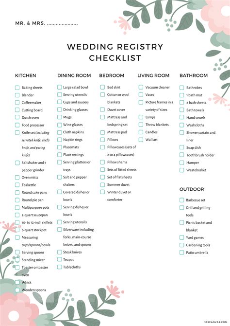 Printable Wedding Registry Checklist - Printable Word Searches