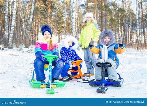 Kids Playing Outside in Winter Stock Photo - Image of cheerful, leisure: 114703096