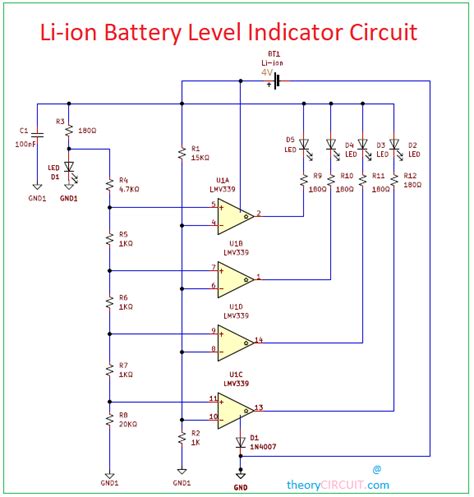 Li-ion Battery Level Indicator Circuit - theoryCIRCUIT - Do It Yourself Electronics Projects