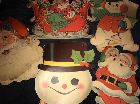 Vintage Christmas Decorations. Cardboard Cut Out Santa Claus Decor. 1950’s Snowman Cut Out ...